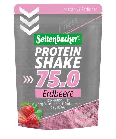 Seitenbacher Casein Protein Shake Powder 75.0 | Strawberry I 75% protein I without soy I pure casein protein I ( 1 x 750 g )