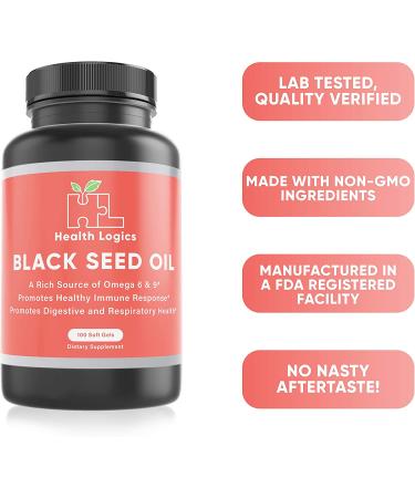 Health Logics Black Seed Oil - Cold Pressed, Omega 6 & 9, 100 Soft Gel Capsules - Buy Online on GoSupps.com