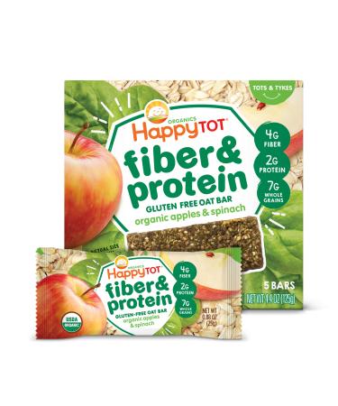 Happy Tot Organics Fiber & Protein Soft-Baked Oat Bars Toddler Snack Apple & Spinach, 0.88 Ounce Bars, 5 Count Box (Pack of 6) (Packaging May Vary) Apple & Spinach 5 Count (Pack of 6)