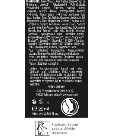 SANTE Naturkosmetik High Coverage Natural Foundation 08 Warm Chestnut Vegan Foundation with Organic Peptides with Strong Covering Power and Natural Finish Nourishing Formula - Buy Online on GoSupps.com