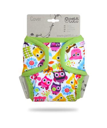 Petit Lulu Cloth Nappy Wrap | One Size (11-35.2 lbs) | Snaps | Washable Diaper Wrap | Cloth Nappies | Made in Europe (Happy Owls)
