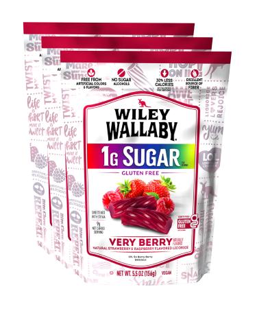 Wiley Wallaby 5.5 Ounce Very Berry Low Sugar Gluten Free Gourmet Australian Style Soft & Chewy Licorice Candy Twists (5.5 Ounce (Pack of 3))