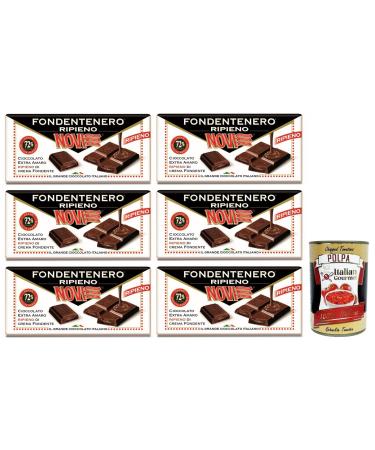Novi Ripiena 105 g Box of 6 x 105 g Boxes of Chocolate Melts Extremely Bitter Filled with Dark Cream 72% Cocoa 105 g + Polpa di Pomodoro Italian Gourmet Polpa di Pomodoro 400 g Box
