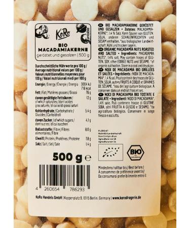 KoRo - Organic roasted and salted macadamia nuts 500 g - Buy Online on GoSupps.com