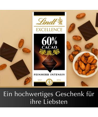 Lindt Excellence 60% Cocoa Fine Chocolate | Vegan Gift | Full-Bodied Bitter & Intensive Cocoa Taste | 100g Bar - Shop Now! - Buy Online on GoSupps.com