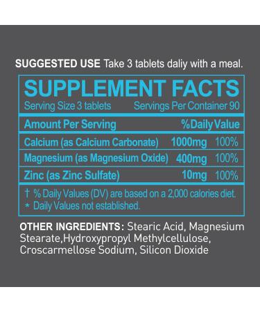Calcium Magnesium Zinc Supplement - 3-in-1 Complex with 1000mg Calcium 500mg Magnesium 10mg Zinc - Bone Muscle & Immune Support - 270 Tablets 90 Day Supply 270 Count (Pack of 1) - Buy Online on GoSupps.com