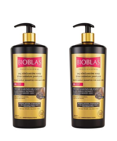 BIOBLAS Bioblas Pack of 2 Black Garlic Shampoos 1000 ml Anti-hair loss for men and women odorless dermatologically tested (2 x 1000 ml)