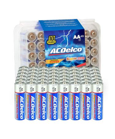 ACDelco 48-Count AA Batteries, Maximum Power Super Alkaline Battery, 10-Year Shelf Life, Recloseable Packaging 48 Count (Pack of 1) AA Super Alkaline