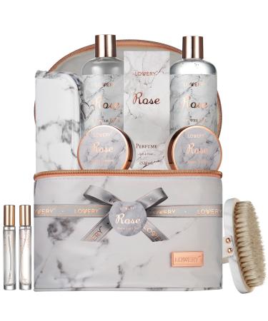 Birthday Gifts For Mom Daughter Self Care Gifts for Women Luxe 16pc Rose Bath and Body Home Spa Set Relaxation Bath Gift Basket for Birthday Pampering with Perfumes Acne Kit Lotions & More