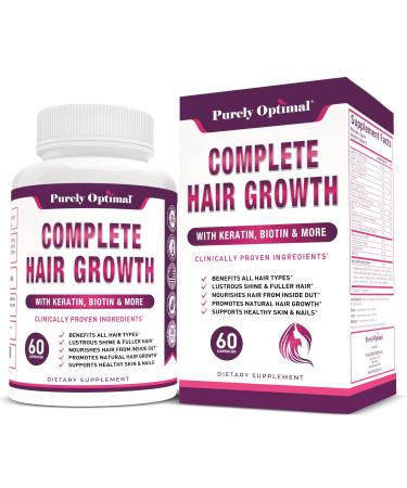 PURELY OPTIMAL Premium Hair Growth for Women & Men - Hair Growth Vitamins w/ Biotin & Keratin - 60 Capsules