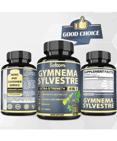 Satoomi Pure Gymnema Sylvestre Capsules Extract - 180 Capsules of 6 Month - Blended with Neem Leaf, Holy Basil & Turmeric Curcumin Root - Buy Online on GoSupps.com