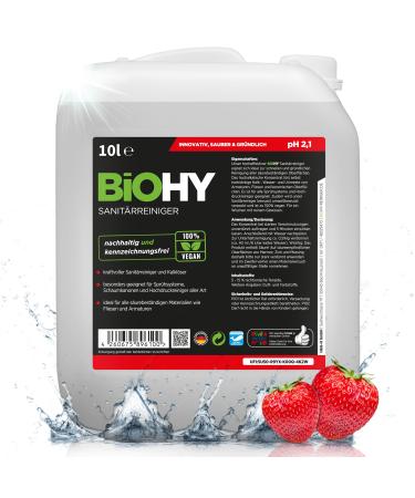 Biohy sanitary cleaner (10 liters of canister) |Organic leaks concentrate for the sanitary area |Extra strong bathroom cleaner against urine |Free the shower & toilet from lime & dirt |Fresh strawberry fragrance 10 l (1 Pack)
