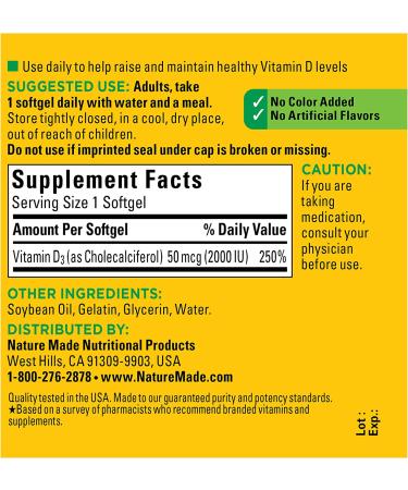 Nature Made Vitamin D3 2000 IU - Immune Support, Strong Bones & Muscle Health | 90 Softgels - Buy Online on GoSupps.com