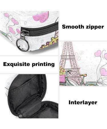 Stylish Menstruation Bag with Zipper - Women's Napkin & Tampon Collection Bag Featuring Paris Eiffel Tower & Bicycle Design - Buy Online on GoSupps.com