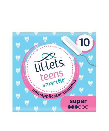 Lil-Lets Teens Non-Applicator Super Tampons X 70 7 Packs of 10 Medium to Heavy Flow 3 Droplets Plant-Based SmartFit Non-App Tampon 7 packs of 10 tampons Super