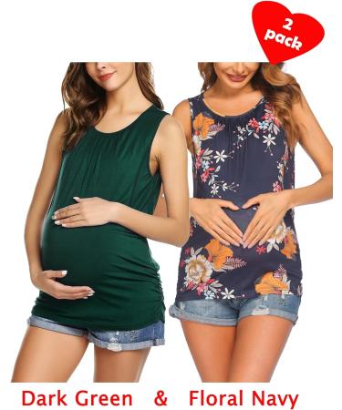 UNibelle Maternity Nursing Tank Top | Double Layer Sleeveless Pregnancy Shirt | S-XXL | Dark Green & Navy Blue | 2 Pack - Buy Online on GoSupps.com