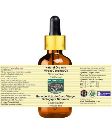 Devprayag Organic Virgin Coconut Oil 50ml - Cold Pressed Natural Therapeutic Grade with Glass Dropper | Ideal for Skin & Hair Care - Buy Online on GoSupps.com