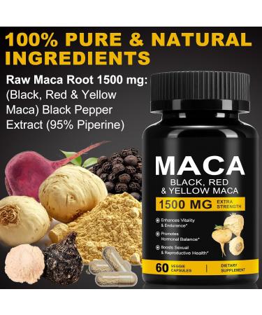 Daiasns Organic Maca Root Powder Capsules 1500 mg with Black + Red + Yellow Peruvian Maca Root Extract Supplement for Men and Women - 60 Vegan Capsules - Buy Online on GoSupps.com