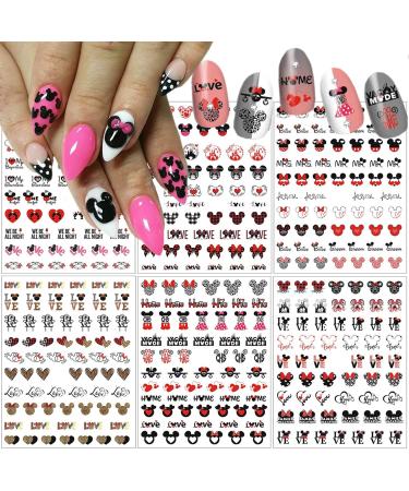 Cute Nail Art Stickers Nail Decals Valentine Cartoon Heart Nail Design Stickers for Women Girls Valentine Nail Stickers Decoration Accessories DIY Manicure B