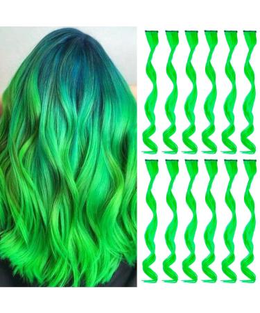 Green colored hair extensions clip in for girls 17 inch colorful curly wavy hair extensions for party highlight hair accessories hair parts for children women (12 pcs green) - Buy Online on GoSupps.com