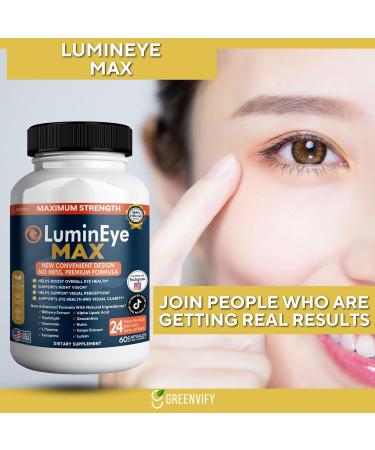 GREENVIFY LuminEye MAX Eye Health Supplement 60 Veggie Capsules with Lutein Bilberry Extract 24 Premium Ingredients Maximum Strength Vision Support (1) - Buy Online on GoSupps.com