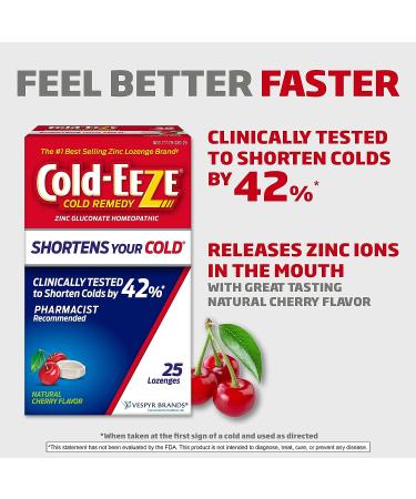 Cold-EEZE Natural Cherry Zinc Lozenges Homeopathic Cold Remedy for Sore Throat, Cough, Congestion & Post Nasal Drip 25 Count Pack - Buy Online on GoSupps.com