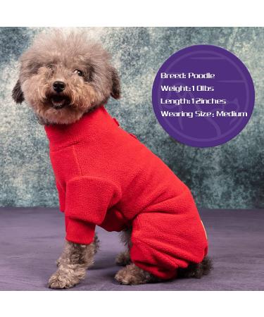 Cyeollo Dog Pajamas - Warm Fleece Thermal Onesie for Small-Medium Dogs | Red Winter Outfits - Buy Online on GoSupps.com