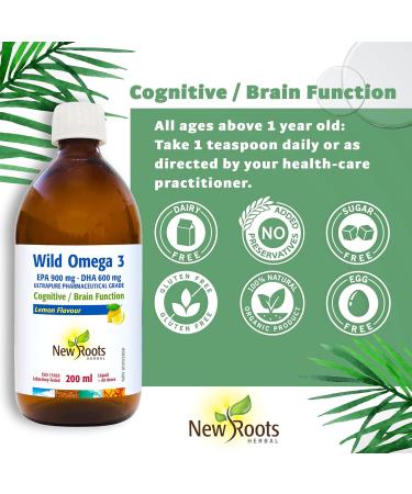 New Roots Herbal - Wild Omega 3 EPA 900mg DHA 600mg Lemon Flavour 200ml - Premium Fish Oil Liquid Omega 3 Supplement - High-Potency EPA & DHA for Overall Wellness - Pure Omega-3 Fatty Acids - Buy Online on GoSupps.com