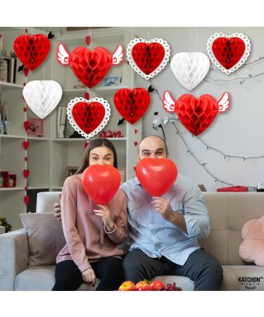 KatchOn Valentines Day Hanging Hearts - Pack of 9 | Valentine Honeycomb Hearts for Valentines Day Decorations | Red Paper Hearts for Valentine Hearts Decorations | Valentines Day Party Decorations - Buy Online on GoSupps.com