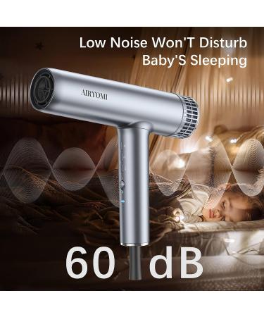 Airyomi 2000W Professional Ionic Hair Dryer with Diffuser and Concentrator - Fast Drying, Brushless Motor, Travel Size - Silvery - Buy Online on GoSupps.com