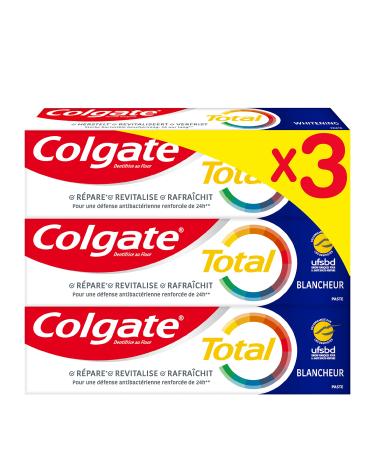 Colgate - Total Whitening Toothpaste, Removes Plaque and Stains from the Surface of Teeth 12H Protection on Teeth, Tongue, Gums 75 Ml Pack of 3, (Pack of 3)