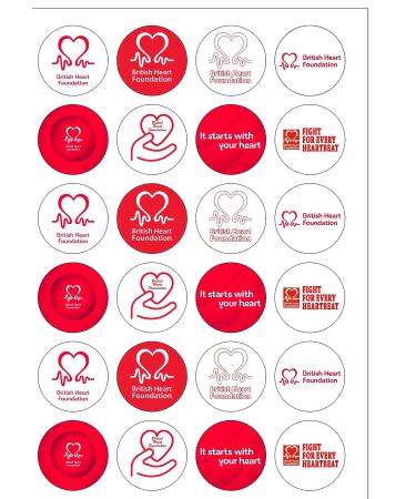 24 Pre-Cut British Heart Foundation Edible Wafer Paper Cake Toppers Decorations