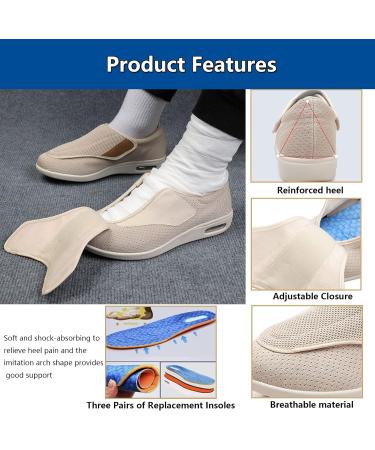 Men's Diabetic Shoes Wide Width Adjustable Closure Breathable Sneakers - Beige - Size 13.5 - Buy Online on GoSupps.com