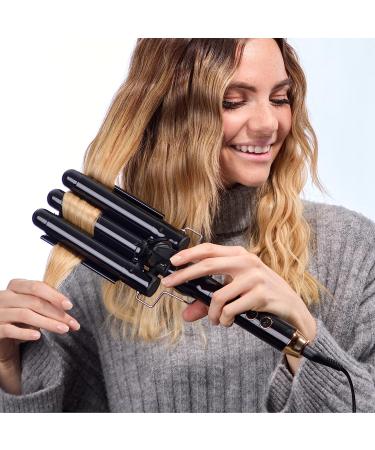 Tru Beauty Foldable 3 Barrel Curling Iron with LED Display - Quick Heat, Tangle-Free Cord - Automatic Hair Styling Tool for All Hair Types in Black - Buy Online on GoSupps.com