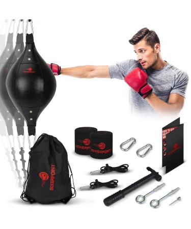 Boxerpoint Double End Punching Bag Kit | PU Leather, 2x41 Adjustable Cords, Hand Wraps, Carry Bag and Installation | Double End Bag Boxing Equipment for Home and Gym - Double End Boxing Bag Kit