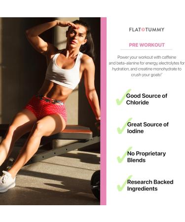 Flat Tummy Pre Workout Powder for Women Energy Endurance and Muscle Support with 3g Creatine 1.6g Beta-Alanine Electrolytes Watermelon Flavor 30 Servings - Buy Online on GoSupps.com