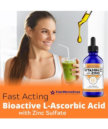 Liquid Vitamin C with Zinc - 4oz - 60 Servings - Organic Non-GMO - Adults and Kids - 99% Pure Ascorbic Acid - VIT C Drops - Bioactive Vitamin C Liquid - Immune Support Skin Health Antioxidants - Buy Online on GoSupps.com