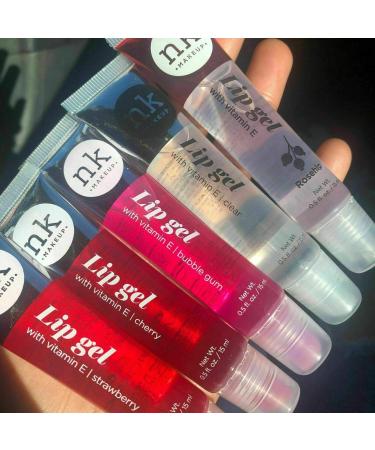 VARIETY SET OF 5 NK Hydrating Lip Gel - Vitamin E (Clear Rosehip Oil Bubble Gum Cherry Strawberry)