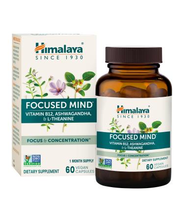 Himalaya Focused Mind with Ashwagandha Bacopa & L-Theanine for Focus Energy and Attention 60 Capsules 1 Month Supply Vegan Gluten Free