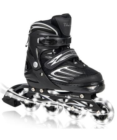 TANOSHII Inline Skates Featuring All Light Up Wheels, 4 Size Adjustable Roller Blades, Designed for New Skaters, Women Men Boys and Girls. Large-Youth&Adult(4.5-7.5US)