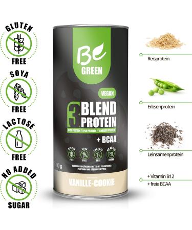 Begreen 3blend Vegan Protein with BCAA & B12 | Vanilla Cookie Flavor | Lactose-Free Gluten-Free No Added Sugar | 700g | Delicious Vegetable Egg Powder - Buy Online on GoSupps.com