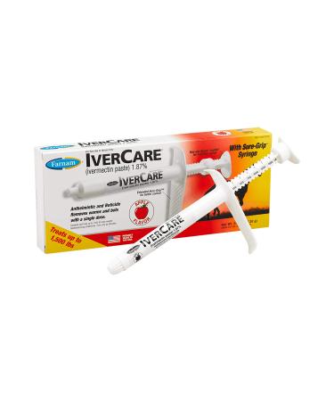 Farnam IverCare (ivermectin paste) 1.87%, Anthelmintic and Boticide, Treats Horses Up to 1500 lbs, Easy-To-Use Sure-Grip Syringe, Red Apple Flavor