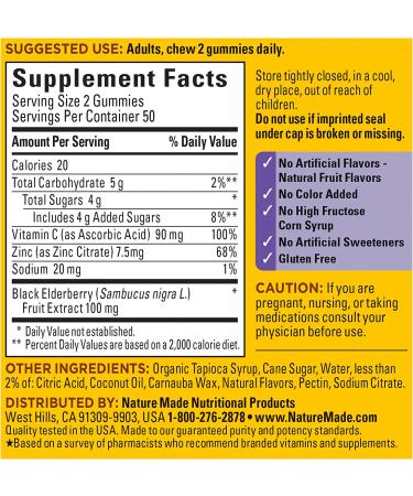 Nature Made Elderberry with Vitamin C and Zinc Gummies - Immune Support Supplement, 100 Count - Buy Online on GoSupps.com