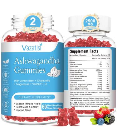 2 Pack Ashwagandha Gummies for Women Men Sugar Free Organic Ashwagandha Gummies Supplement for Relax Restore Balance Vegan Gluten Free 120 Count 60 Count (Pack of 2)