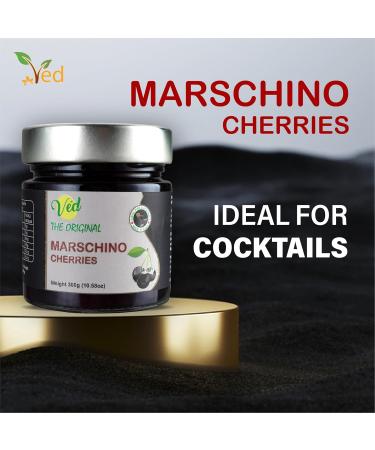 Ved Gourmet Original Black Maraschino Cherries - Italian Cherry for Old-Fashioned Cocktails - Vegan Cocktail Bourbon Cherries in Natural Syrup for Cocktail Garnish - 300g Jar - Buy Online on GoSupps.com
