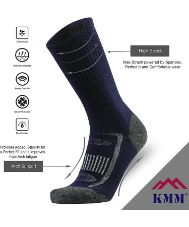 KMM Men's Merino Wool Hiking Crew Socks - Navy Blue | Moisture Wicking, Thermal & Extra Cushioned | Size 10-13 - Buy Online on GoSupps.com
