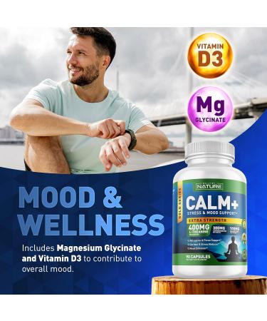 Built by Nature Calm+ Relaxation & Focus Stress Cortisol & Mood Support Calm Supplement with L-Theanine Ashwagandha Magnesium Glycinate Vitamin D3 90 Capsules - Buy Online on GoSupps.com