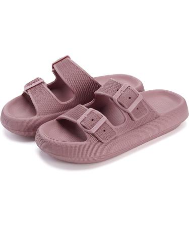 WHITIN Cloud Slides - Double Buckle Adjustable Pillow Slippers for Women Men - Ultra Cushion Sandals in Blush - Buy Online on GoSupps.com
