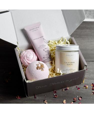 Natural Amor Relaxation Spa Gift Set for Women - 4pc Gift Box with Candle, Hand Cream, Bath Bombs - Buy Online on GoSupps.com