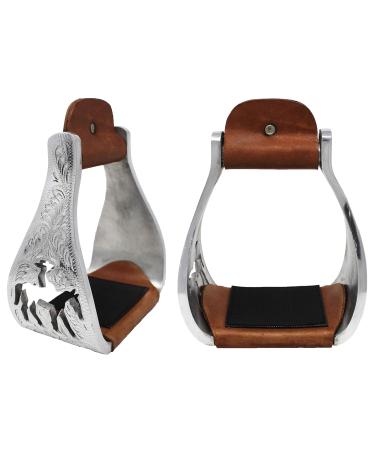 Challenger Horse Saddle Western Aluminium Bell Engraved Cut-Out Stirrups 51146